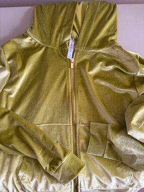 Fabletics Olive Velvet Zip Hoodie with Gold Zipper